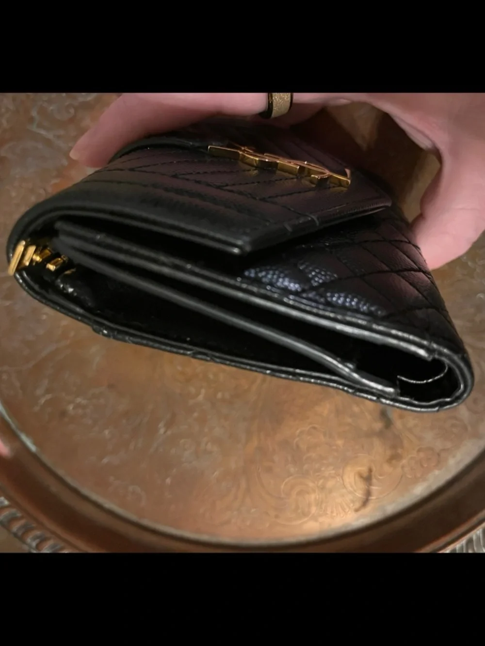 AUTH (YSL) Saint Laurent Mix Matelassé Monogram Short Wallet - Picture 4 of 14